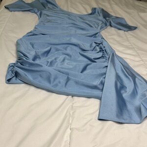 Blue Blush Asymmetrical One Shoulder Bodycon Dress